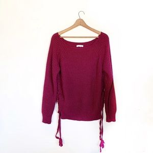Don't Ask Why Maroon Lace Up Knit Sweater